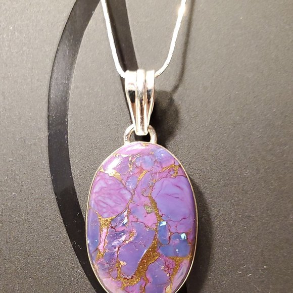 PURPLE  COPPER   TURQUOISE  STERLING  SILVER  PENDANT. - Picture 6 of 9